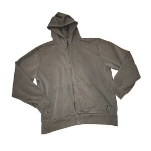CC FILSON Sz L Deep Olive Green Full Zip Distressed Hoodie Logo Sweater Jacket